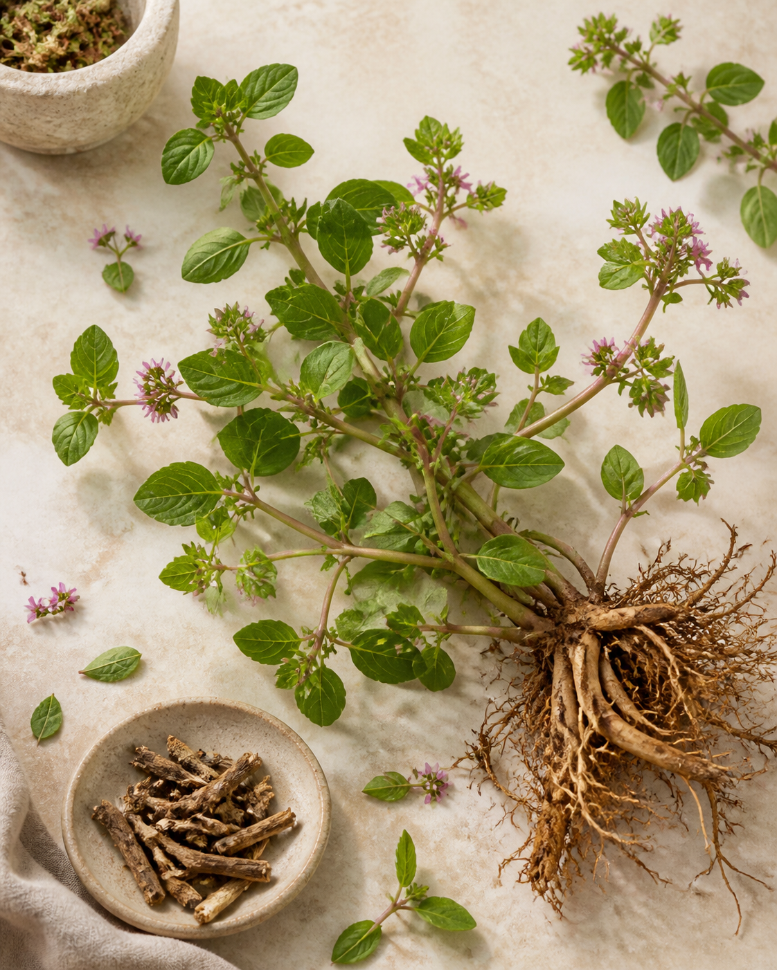 Punarnava plant and roots in an editorial ingredient study