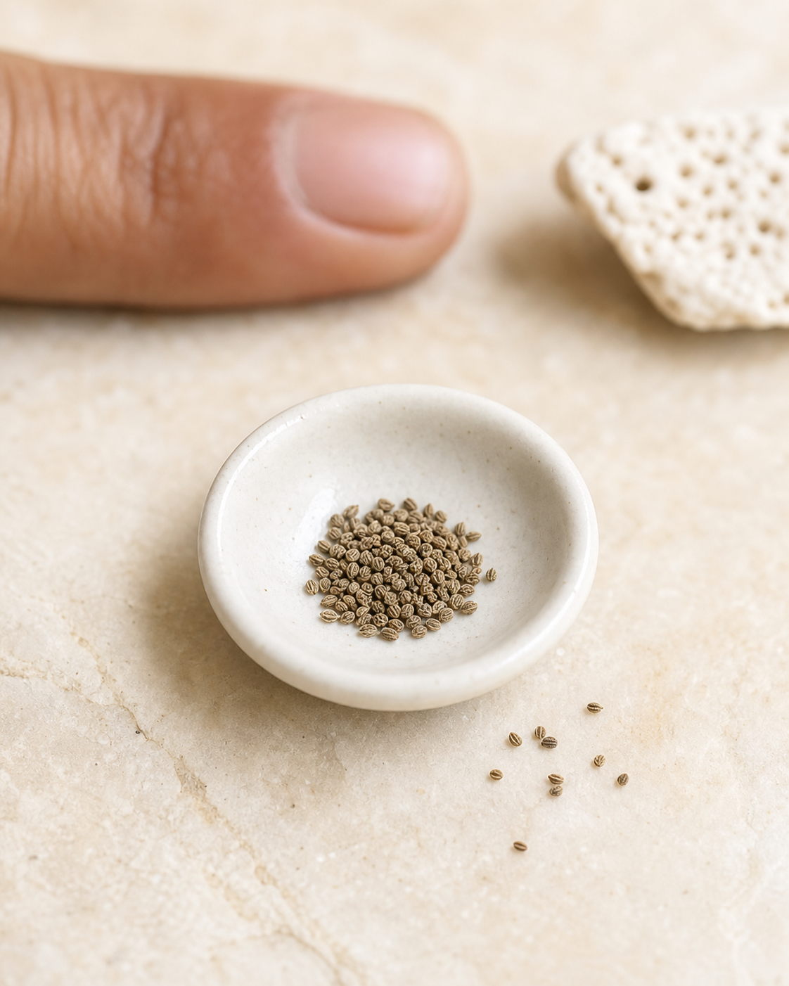 Whole Sat Ajwain seeds in an editorial ingredient study