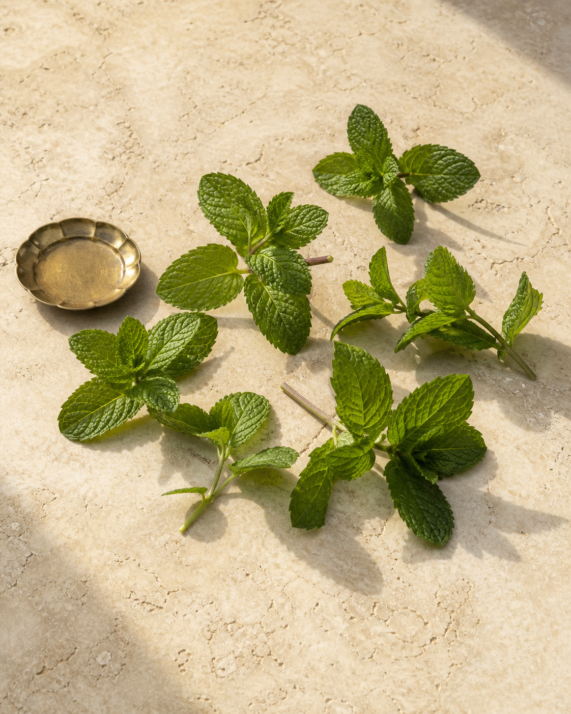 Fresh mint leaves in an editorial ingredient study